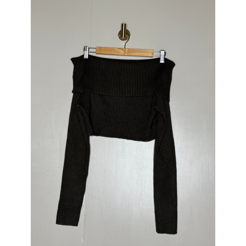 Fashion Nova Olive Brown Off Shoulder Cropped Sweater Top XL NWT - Picture 2 of 9